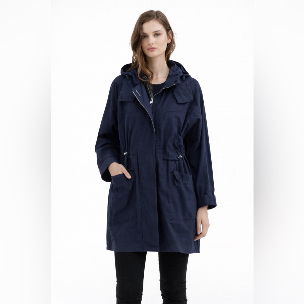 Iro Paris Oversized Linen Utility Coat Trench Navy Blue Size M